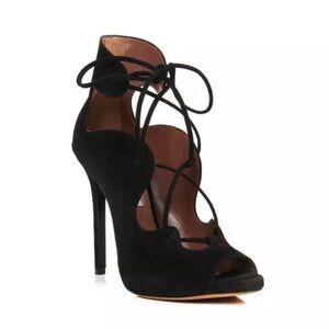 Tabitha Simmons Reed black suede lace heels 37 6-6.5